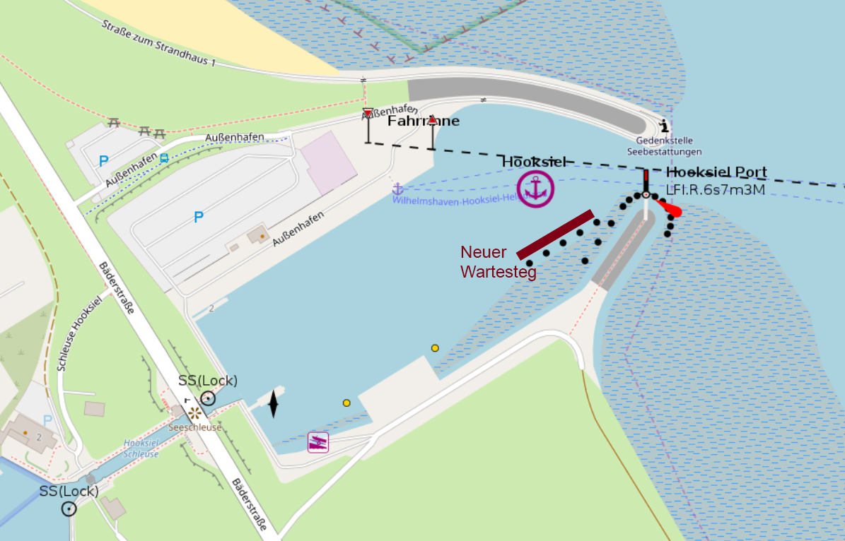 Neuer Wartesteg im Außenhafen Hooksiel Neuer Wartesteg im Außenhafen Hooksiel